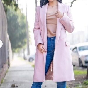 Women's Double-Breasted Long Pink Coat - Zara